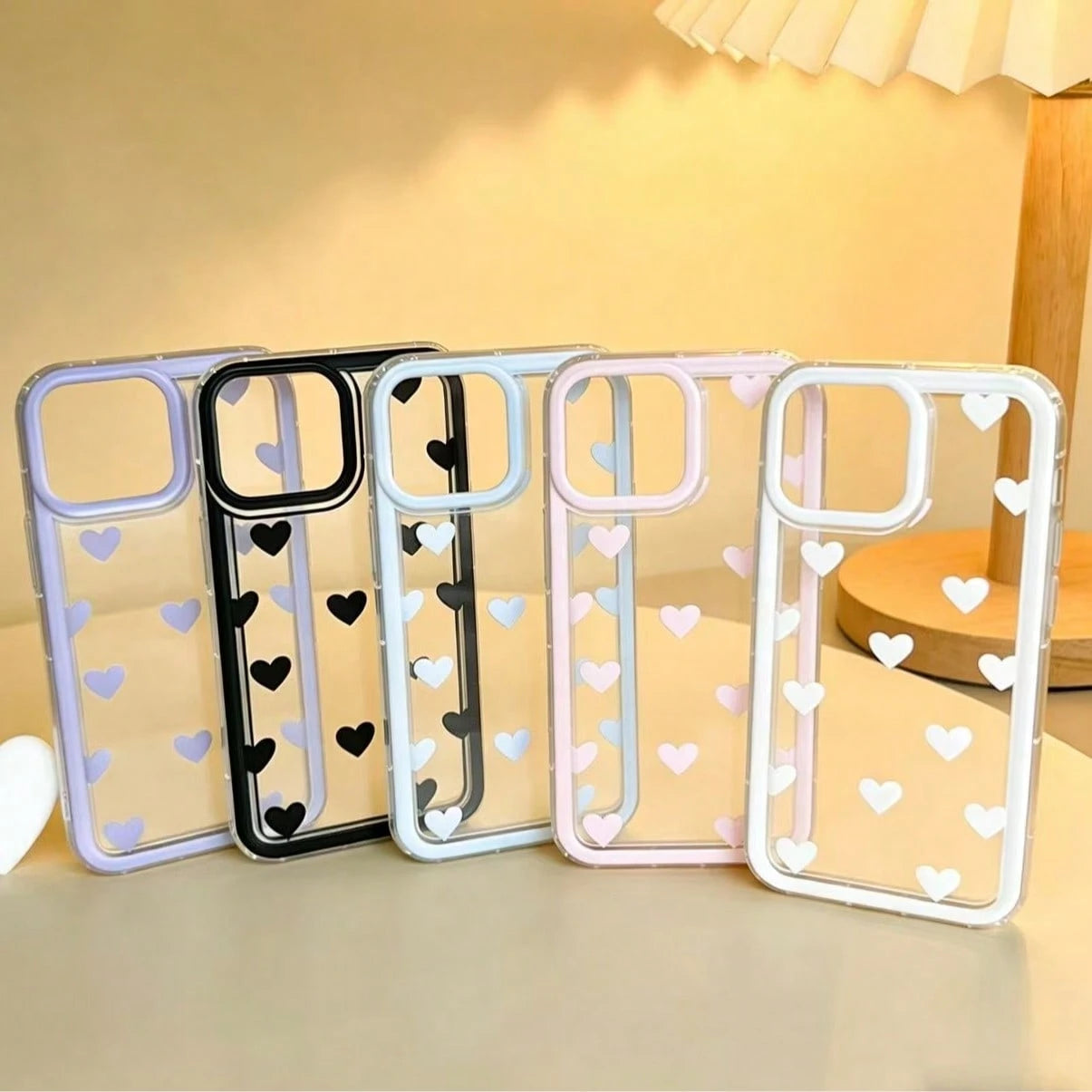 1pc Transparent Solid Color Heart Shape Pattern TPU Shockproof Protective Phone Case, Compatible With IPhone 17 Pro Max/17/16/15 Pro Max/15 Plus/15 Pro/15/14 Pro Max/14 Plus/14 Pro/14/13 Pro Max/Pro M