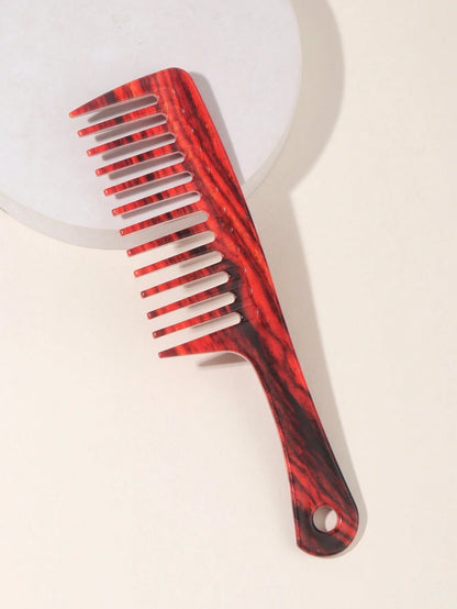 1pc Tropical Printed Wide Tooth Hair Comb With Handle, Plastic Detangling Hair Comb, Anti Static Hairdressing Styling Tool For Curly Thick Long Hair, Portable Hair Grooming Accessory For Women Daily H