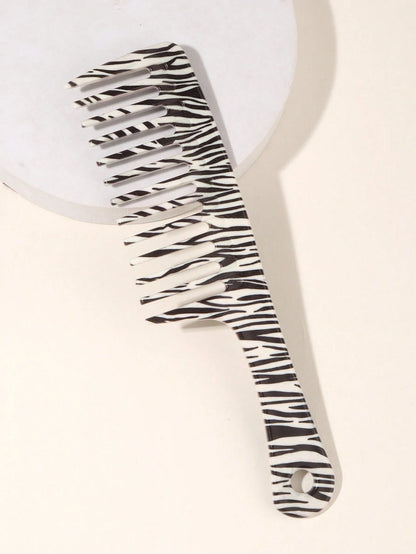 1pc Tropical Printed Wide Tooth Hair Comb With Handle, Plastic Detangling Hair Comb, Anti Static Hairdressing Styling Tool For Curly Thick Long Hair, Portable Hair Grooming Accessory For Women Daily H