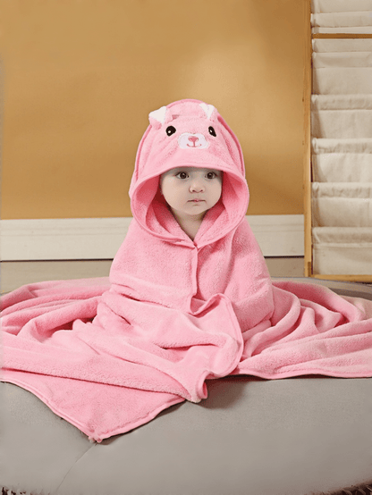 1pc Unisex Baby Animal Face Hooded Towel, Unique Animal Design Infant Hooded Towel, Super Soft Newborn Bath Towel, Essential Baby Hooded Towel, Coral Fleece Cartoon Children Hooded Cloak Bath Towel, S
