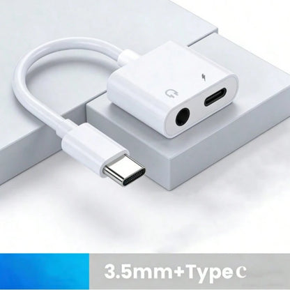 1pc Unisex Dual-Port High-Efficiency Fast Charging + High-Definition Audio Transmission No Noise No Lag Minimalist Versatile USB-C To 3.5mm Earphone Charging 2-In-1 Adapter Compatible With Apple 17 Ai
