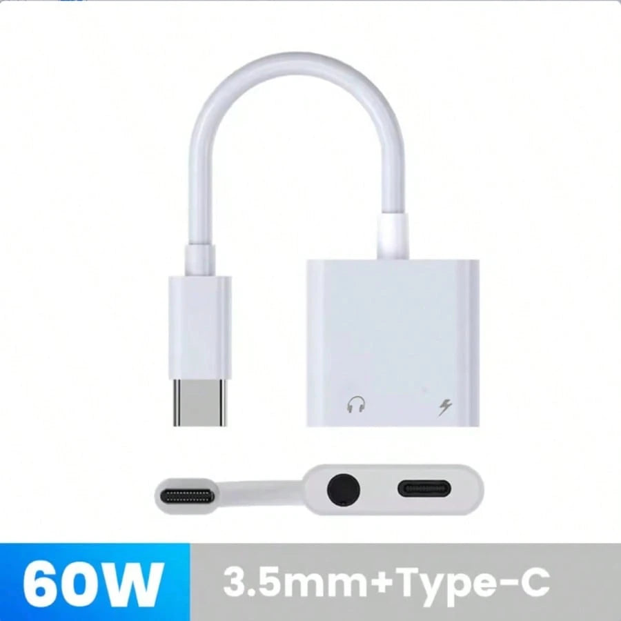 1pc Unisex Dual-Port High-Efficiency Fast Charging + High-Definition Audio Transmission No Noise No Lag Minimalist Versatile USB-C To 3.5mm Earphone Charging 2-In-1 Adapter Compatible With Apple 17 Ai