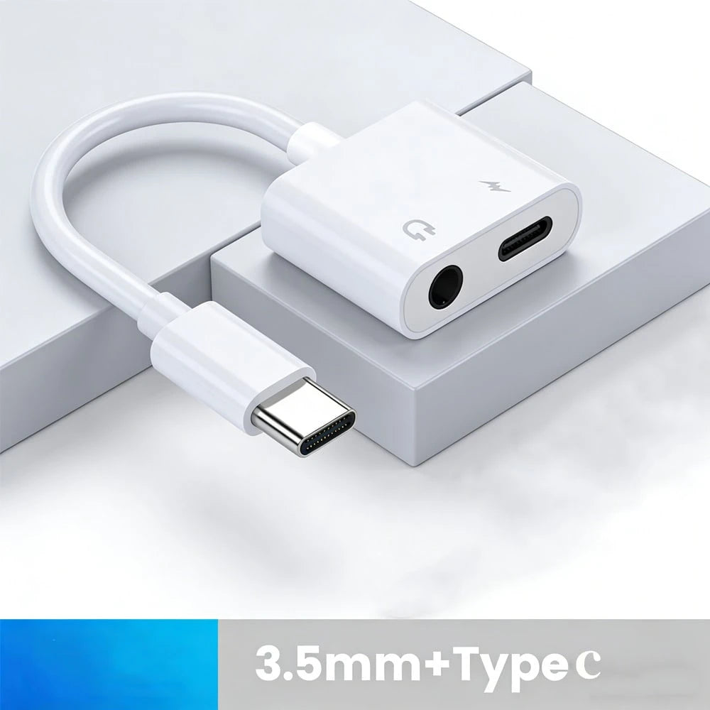 1pc Unisex Dual-Port High-Efficiency Fast Charging + High-Definition Audio Transmission No Noise No Lag Minimalist Versatile USB-C To 3.5mm Earphone Charging 2-In-1 Adapter Compatible With Apple 17 Ai