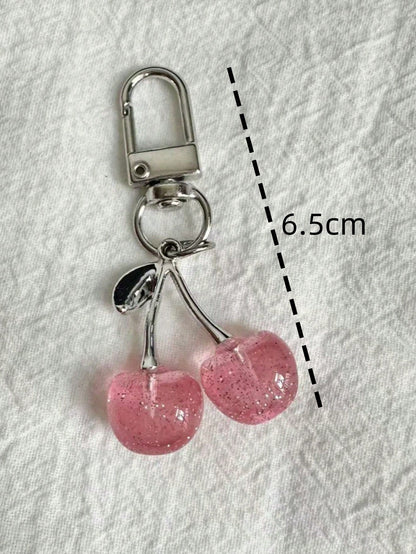 1pc Unisex Shiny Simulated Cherry Keychains Fashionable Decorative Keychain/Bag Charm Gifts For Women Valentines