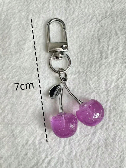 1pc Unisex Shiny Simulated Cherry Keychains Fashionable Decorative Keychain/Bag Charm Gifts For Women Valentines