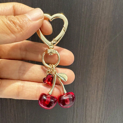 1pc Unisex Shiny Simulated Cherry Keychains Fashionable Decorative Keychain/Bag Charm Gifts For Women Valentines