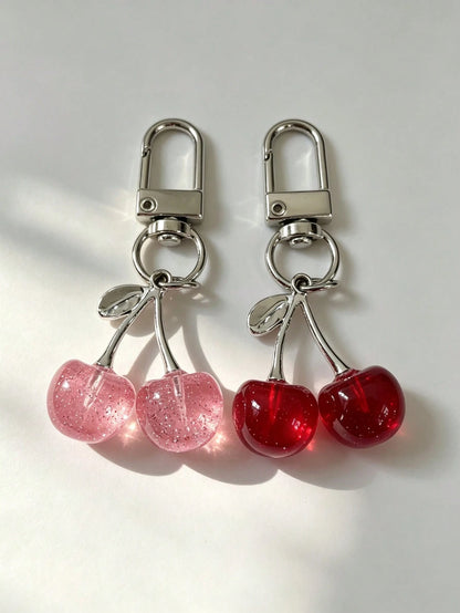 1pc Unisex Shiny Simulated Cherry Keychains Fashionable Decorative Keychain/Bag Charm Gifts For Women Valentines