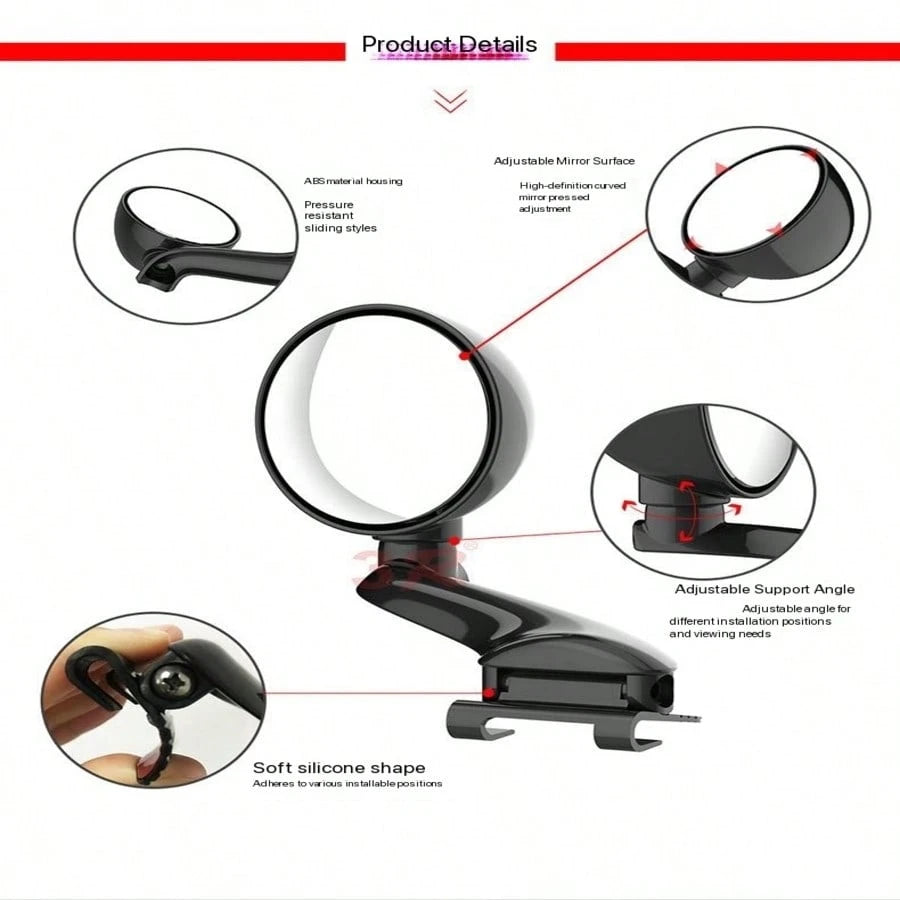 1pc Universal Car Blind Spot Wide Angle Rear View Mirror, Suitable For Trucks, Cars, Off-Road Vehicles, RVs, Front And Rear Wheel Blind Spot Mirror, Front Head Small Round Mirror, 360 Degree Right Fro