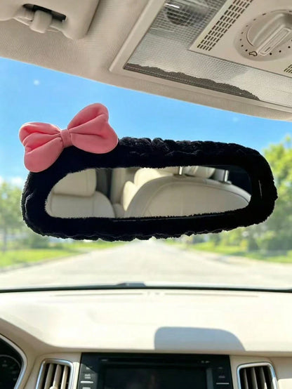 1pc Universal Plush Rearview Mirror Cover, Bow Plush Rearview Mirror Cover, Car Accessories, Car Decor, Decorative Car, Gift, Rearview Mirror Protection Cover, Pink Car Rearview Mirror Protection Cove