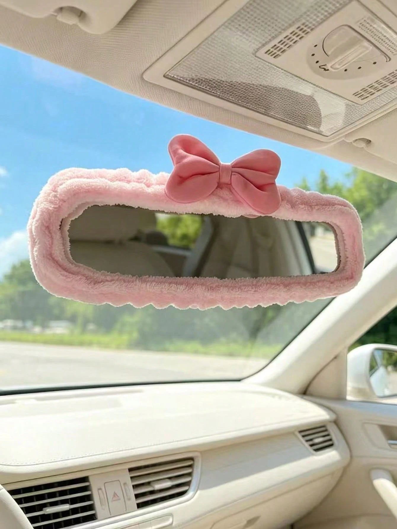 1pc Universal Plush Rearview Mirror Cover, Bow Plush Rearview Mirror Cover, Car Accessories, Car Decor, Decorative Car, Gift, Rearview Mirror Protection Cover, Pink Car Rearview Mirror Protection Cove