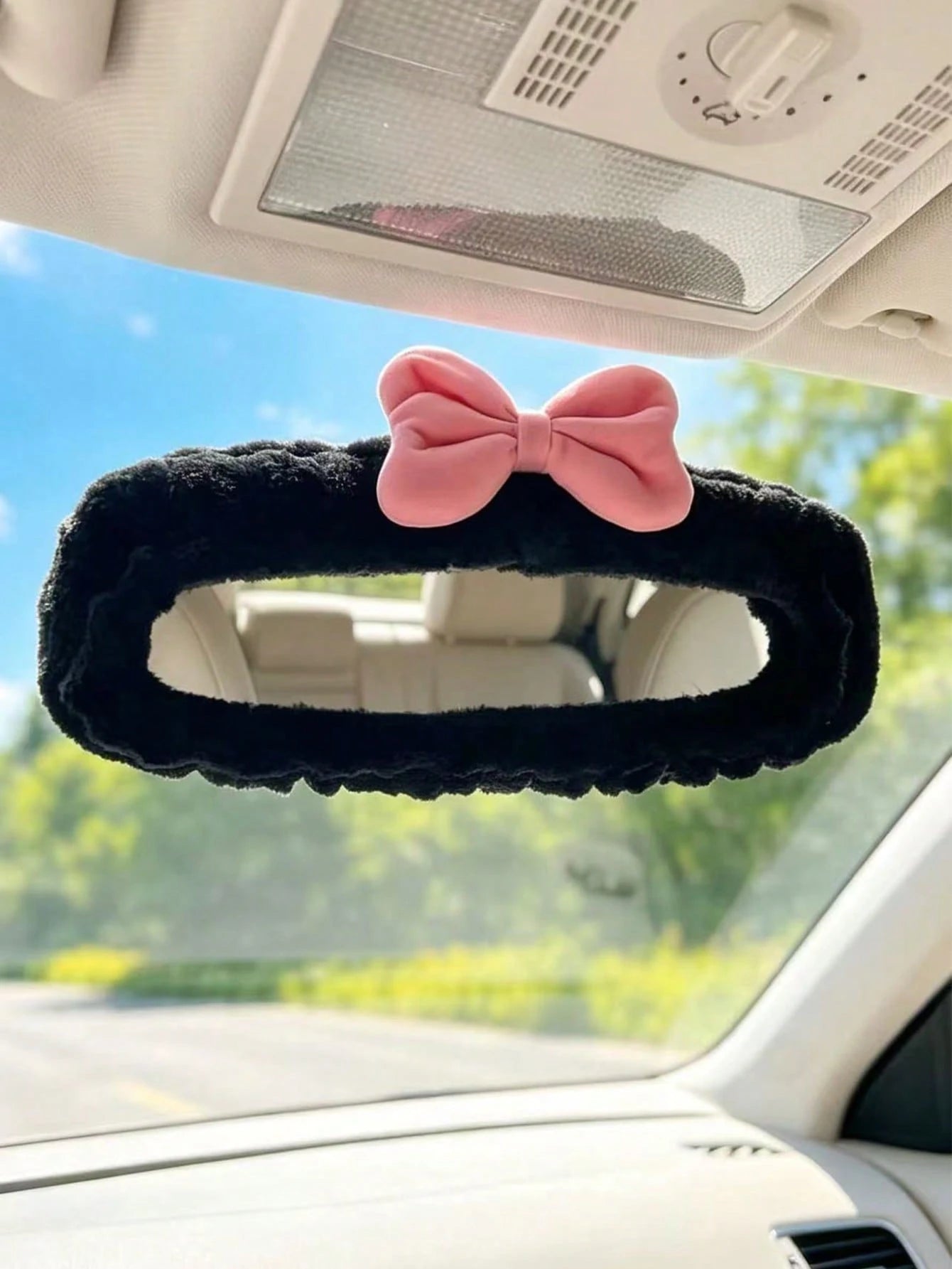 1pc Universal Plush Rearview Mirror Cover, Bow Plush Rearview Mirror Cover, Car Accessories, Car Decor, Decorative Car, Gift, Rearview Mirror Protection Cover, Pink Car Rearview Mirror Protection Cove