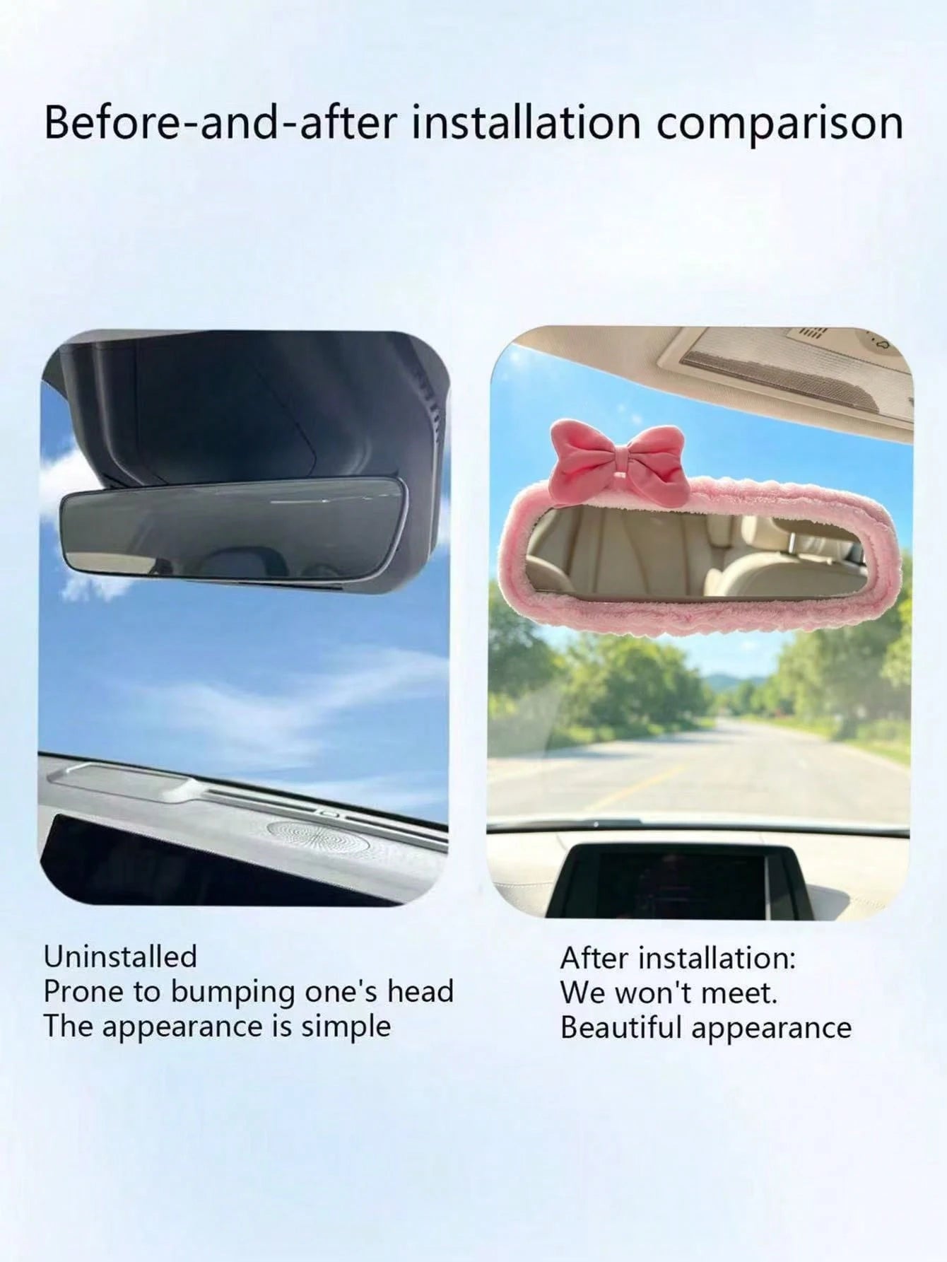 1pc Universal Plush Rearview Mirror Cover, Bow Plush Rearview Mirror Cover, Car Accessories, Car Decor, Decorative Car, Gift, Rearview Mirror Protection Cover, Pink Car Rearview Mirror Protection Cove