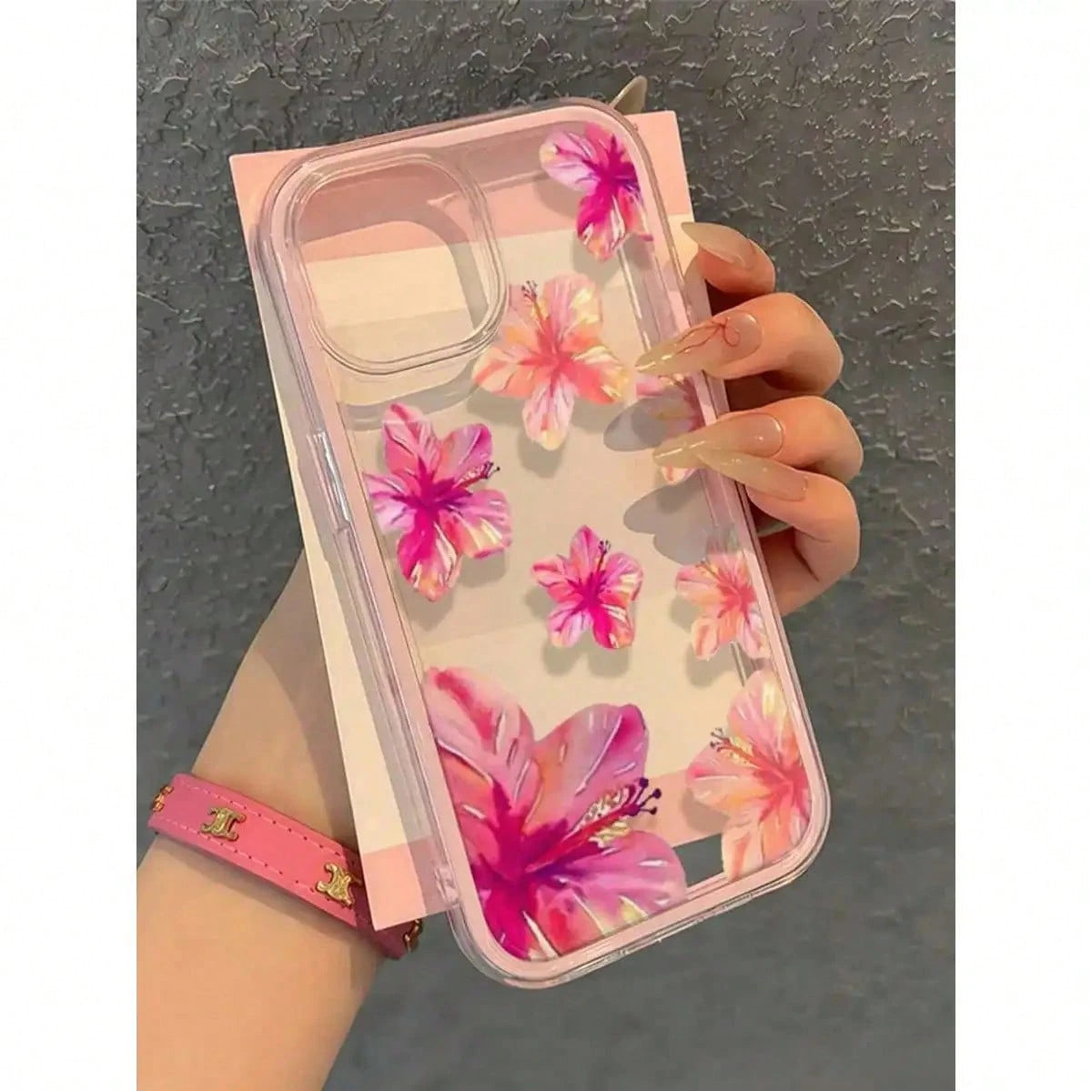 1pc Vibrant Lily Flower Pattern Pink Edgy Transparent Full Coverage Shockproof Fashionable Phone Case, Suitable For IPhone 11 12 13 14 15 16 17 Pro Max/Plus, Gift