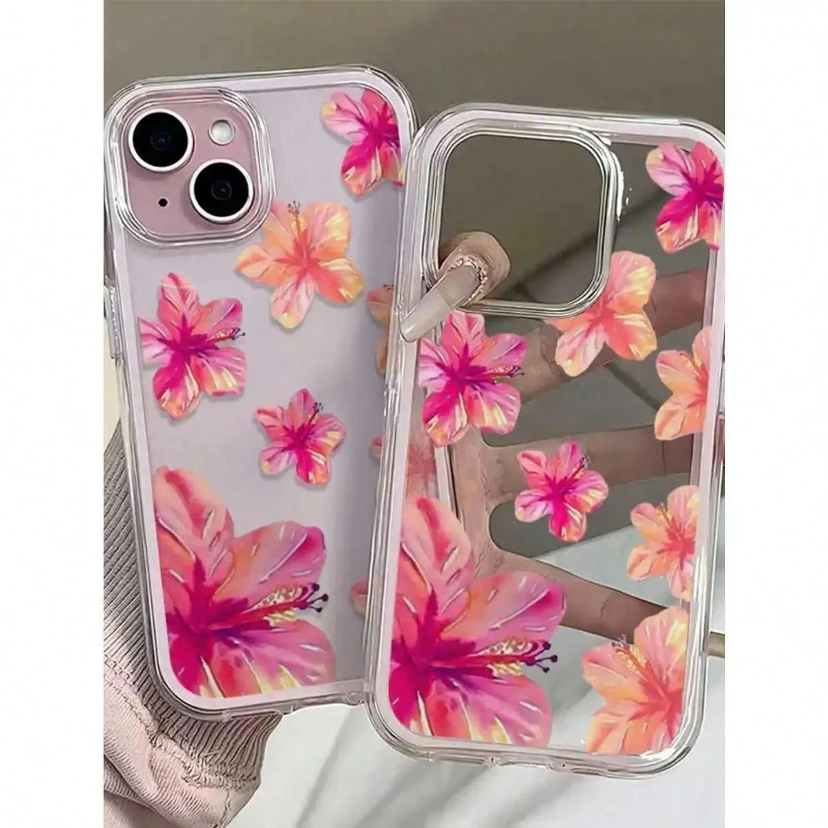 1pc Vibrant Lily Flower Pattern Pink Edgy Transparent Full Coverage Shockproof Fashionable Phone Case, Suitable For IPhone 11 12 13 14 15 16 17 Pro Max/Plus, Gift