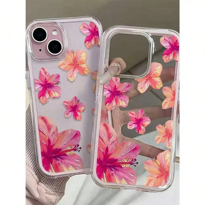 1pc Vibrant Lily Flower Pattern Pink Edgy Transparent Full Coverage Shockproof Fashionable Phone Case, Suitable For IPhone 11 12 13 14 15 16 17 Pro Max/Plus, Gift