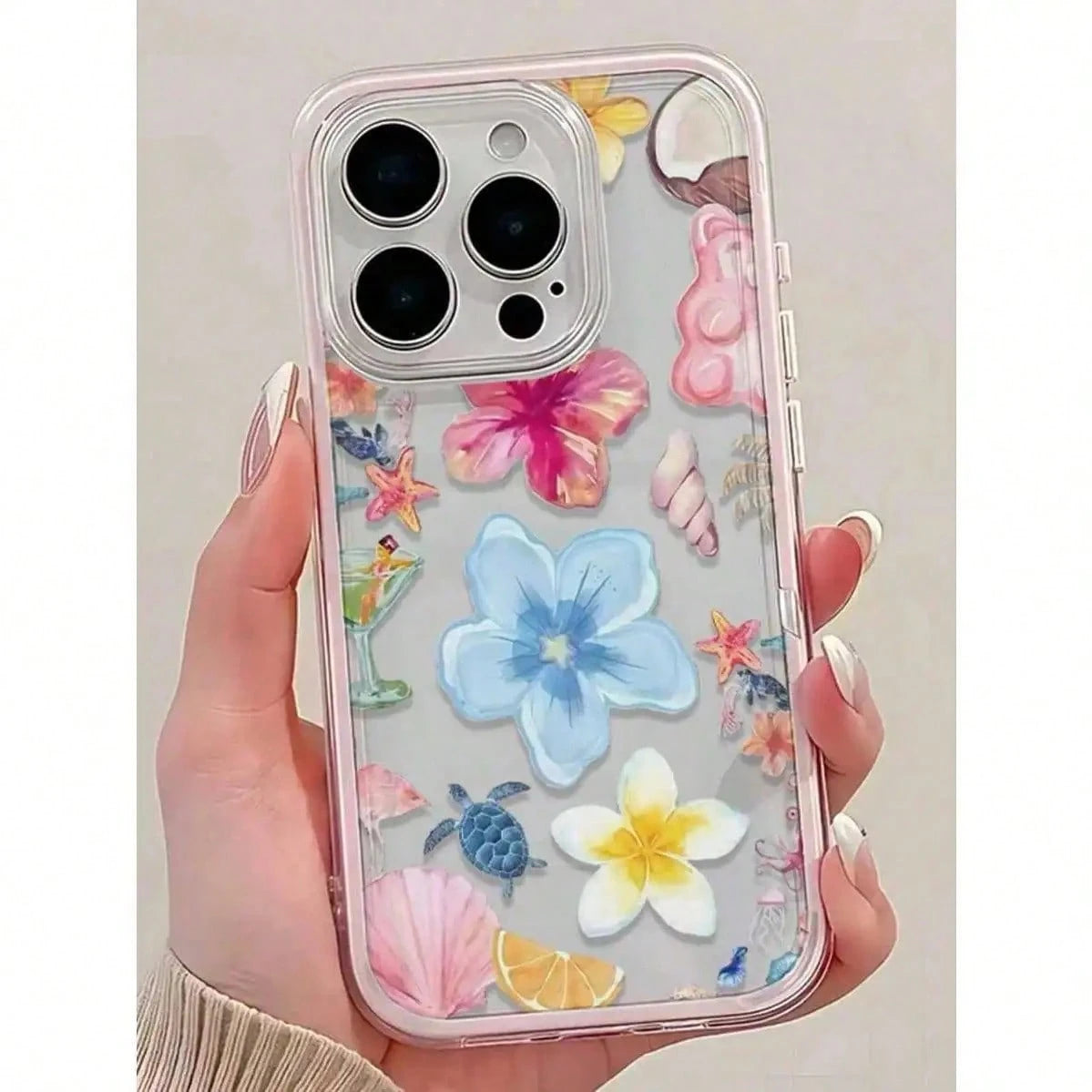 1pc Vibrant Lily Flower Pattern Pink Edgy Transparent Full Coverage Shockproof Fashionable Phone Case, Suitable For IPhone 11 12 13 14 15 16 17 Pro Max/Plus, Gift