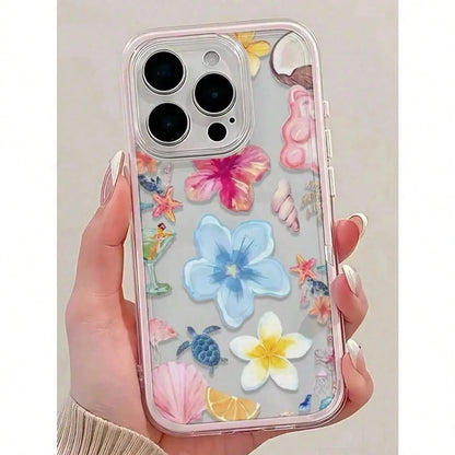 1pc Vibrant Lily Flower Pattern Pink Edgy Transparent Full Coverage Shockproof Fashionable Phone Case, Suitable For IPhone 11 12 13 14 15 16 17 Pro Max/Plus, Gift