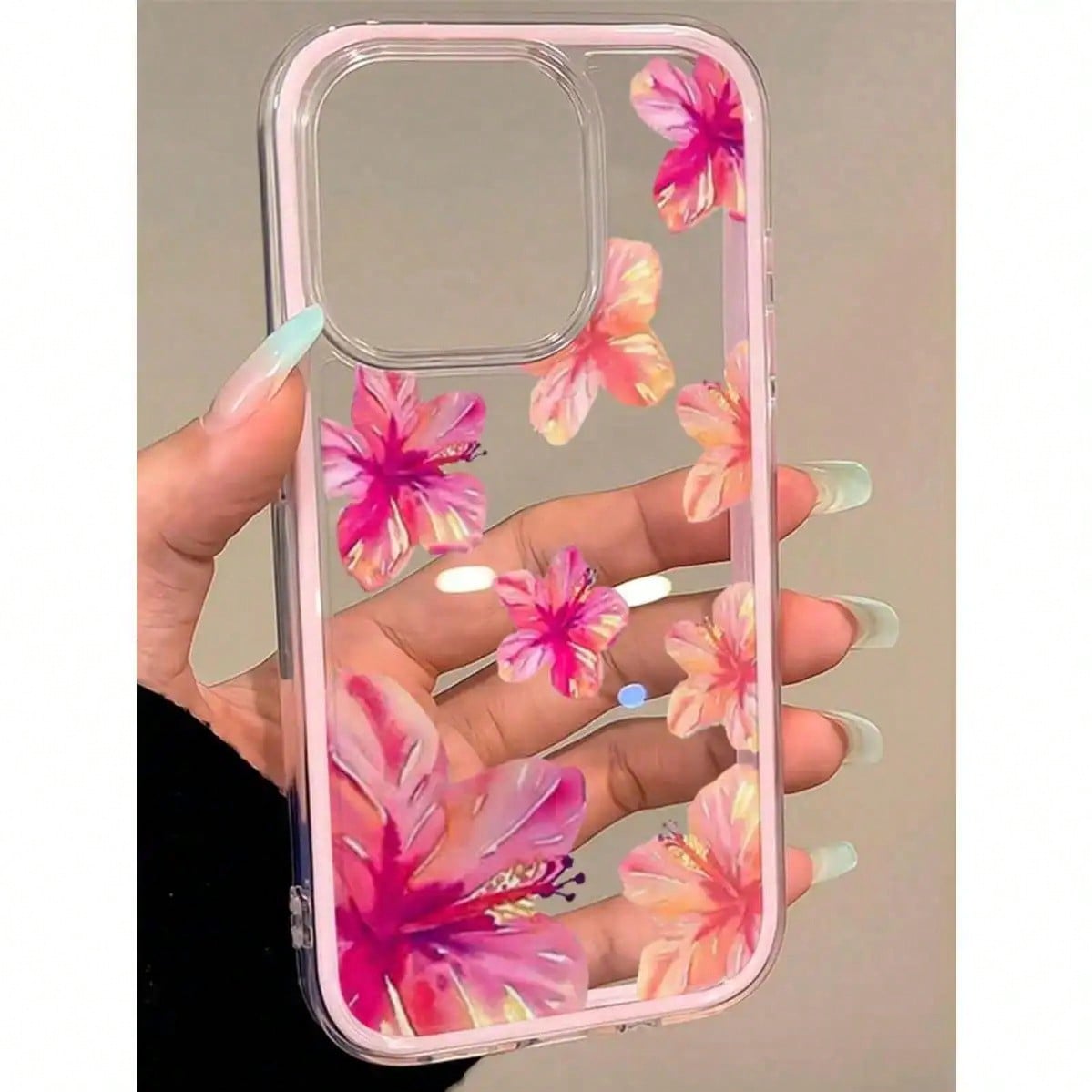1pc Vibrant Lily Flower Pattern Pink Edgy Transparent Full Coverage Shockproof Fashionable Phone Case, Suitable For IPhone 11 12 13 14 15 16 17 Pro Max/Plus, Gift