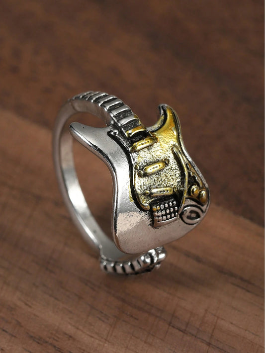 1pc Vintage Alloy Electric Guitar Shaped Statement Ring For Men, For Music Festival Use
