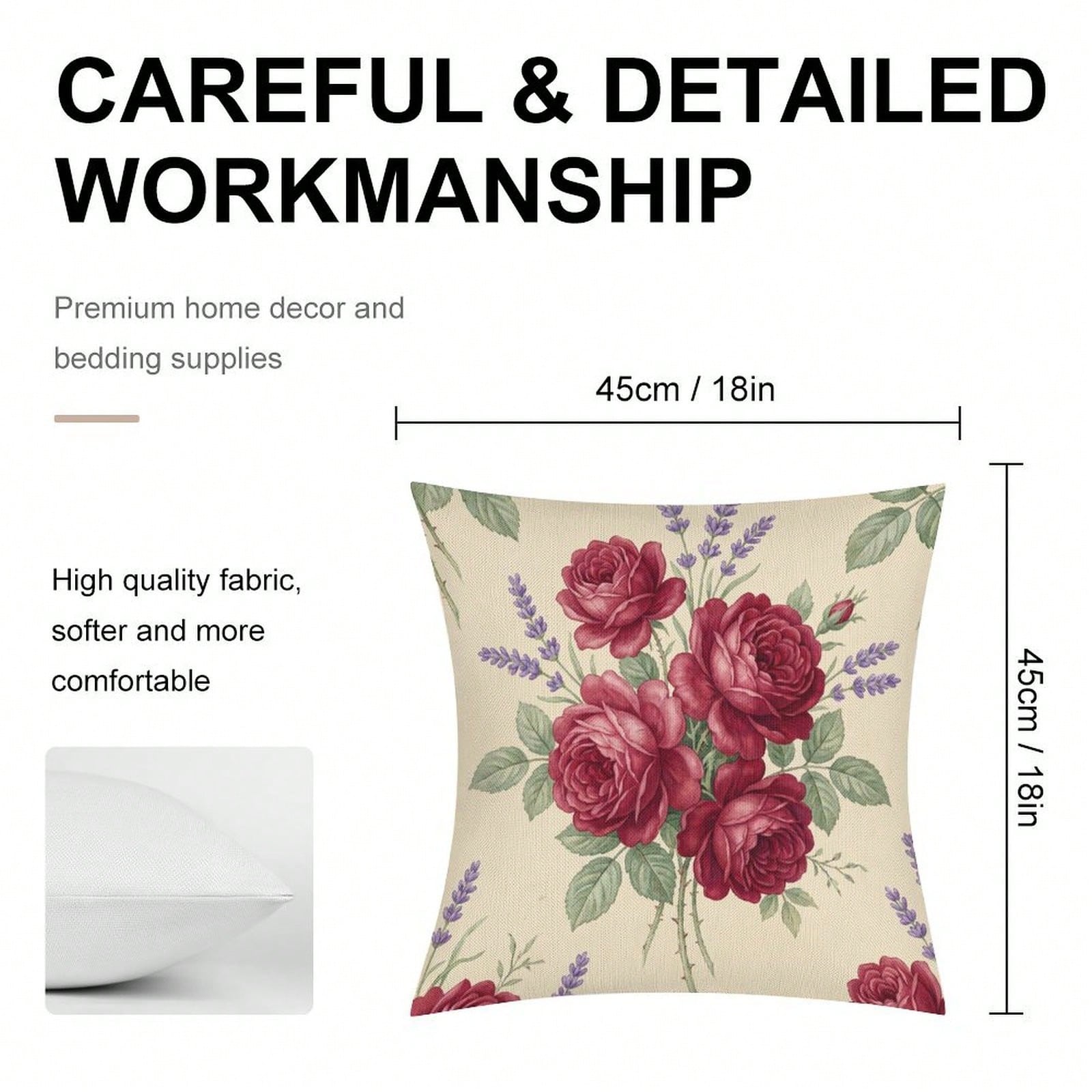 1pc Vintage Burgundy Rose & Lavender Floral Throw Pillow Cover, A Cozy Little Item With Interwoven Colorful Flowers And Plaids, Pillow Insert Not Included, Decorative Pillowcase, Elegant Pillow Cover