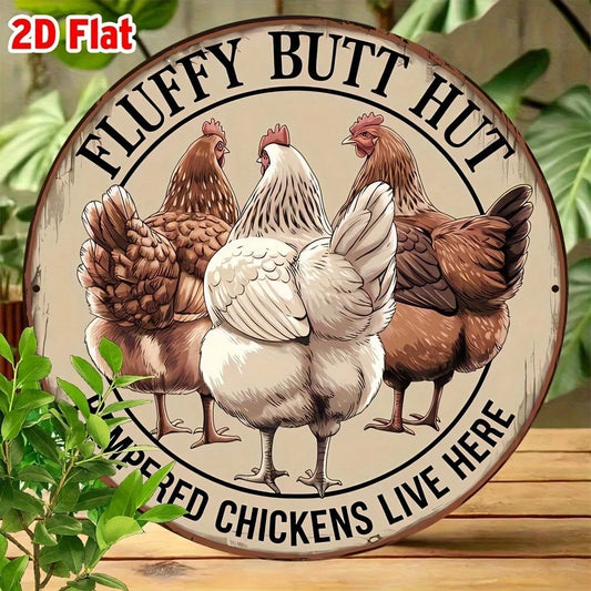 1pc Vintage Metal Sign, Featuring Fluffy Chicken Butt Cottage, 7.87 Inch Diameter, Designed For Country Farmhouse Decor, Barn And Expansion