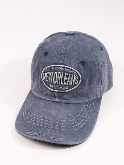 1pc Vintage Washed New Orleans Embroidered Baseball Cap, Letter Sun Hat Distressed Sun Hat, Unisex Casual Street Style, Hats, Hats For Men, Hat, Hats For Women