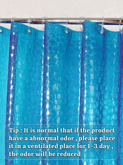 1pc Water Cube 3D Waterproof Mildew-Proof Bathroom Shower Curtain, With Steel Hooks On Top And Magnets On Bottom, Liner Included, Blue Translucent Ice Pattern Back To School Bathroom Decor