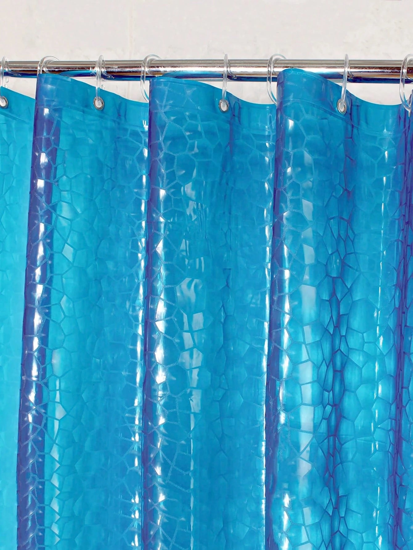 1pc Water Cube 3D Waterproof Mildew-Proof Bathroom Shower Curtain, With Steel Hooks On Top And Magnets On Bottom, Liner Included, Blue Translucent Ice Pattern Back To School Bathroom Decor