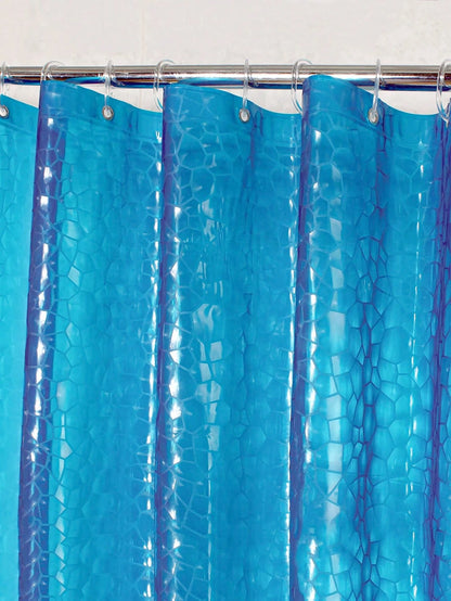 1pc Water Cube 3D Waterproof Mildew-Proof Bathroom Shower Curtain, With Steel Hooks On Top And Magnets On Bottom, Liner Included, Blue Translucent Ice Pattern Back To School Bathroom Decor