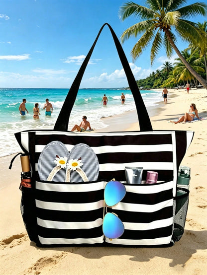 1pc Waterproof Beach Bag With Resealable Pouch And Multiple Pockets, Zipper Design, Suitable For Pool, Gym, Shopping And Travel