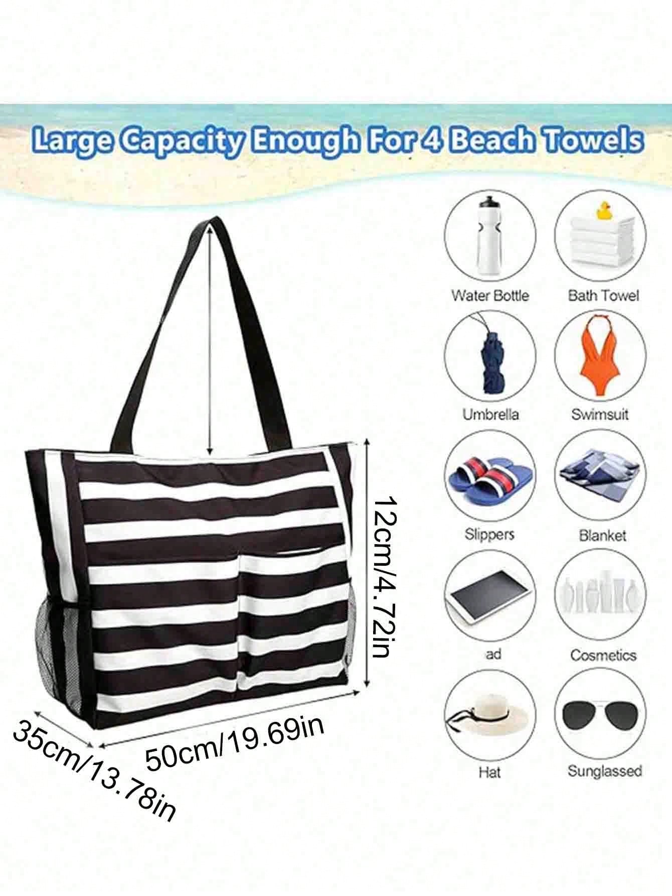 1pc Waterproof Beach Bag With Resealable Pouch And Multiple Pockets, Zipper Design, Suitable For Pool, Gym, Shopping And Travel