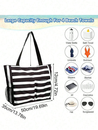 1pc Waterproof Beach Bag With Resealable Pouch And Multiple Pockets, Zipper Design, Suitable For Pool, Gym, Shopping And Travel