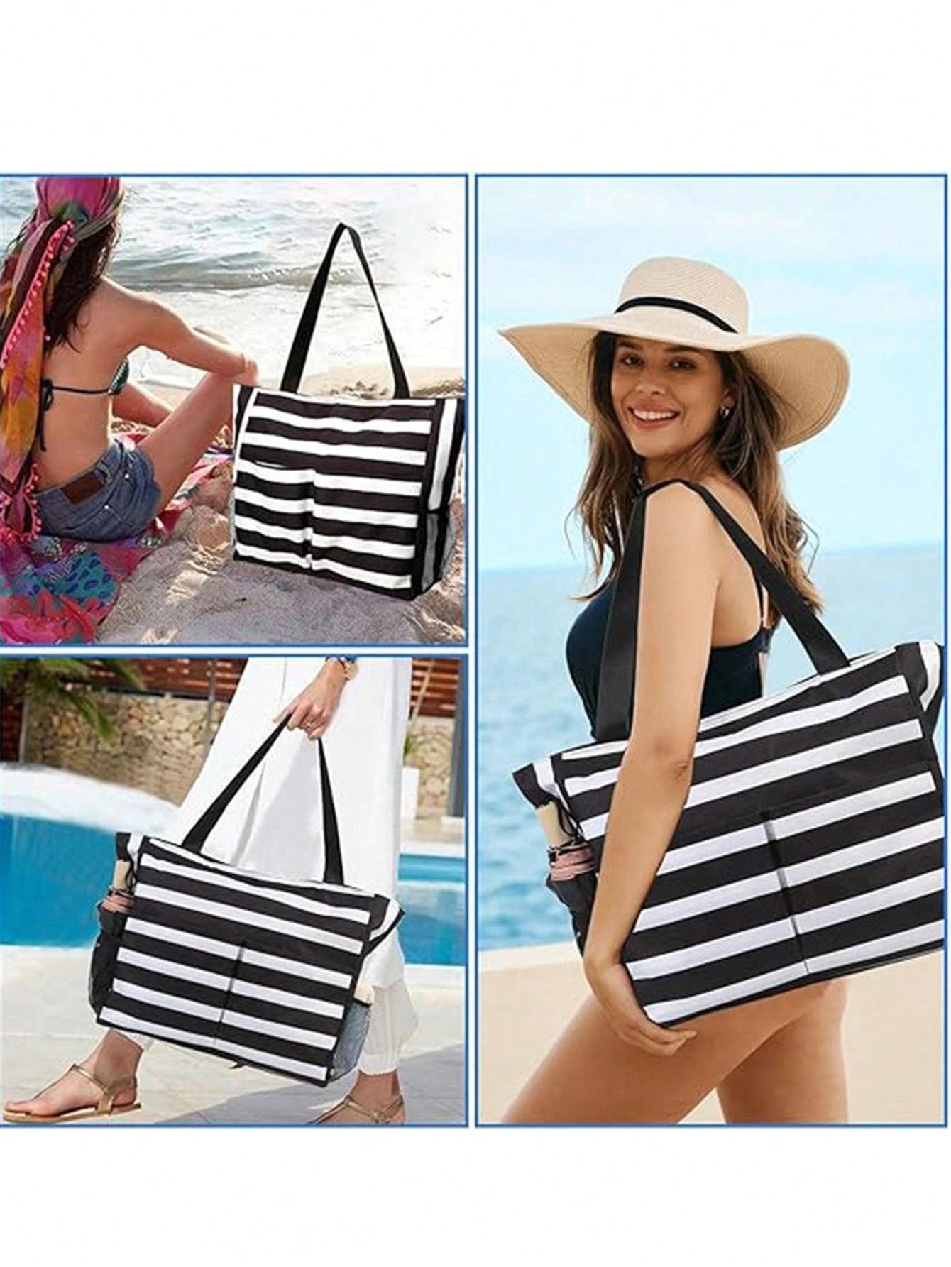 1pc Waterproof Beach Bag With Resealable Pouch And Multiple Pockets, Zipper Design, Suitable For Pool, Gym, Shopping And Travel