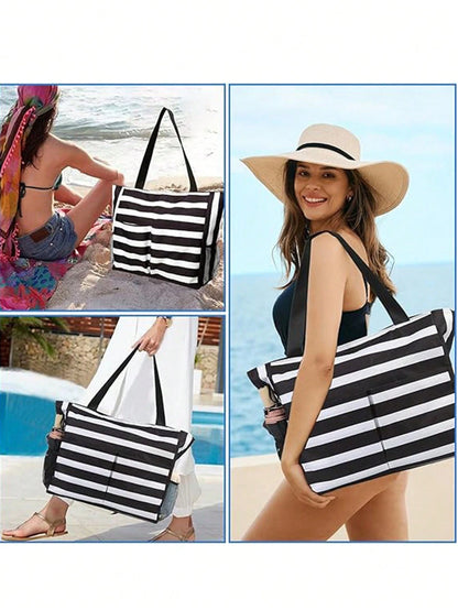 1pc Waterproof Beach Bag With Resealable Pouch And Multiple Pockets, Zipper Design, Suitable For Pool, Gym, Shopping And Travel