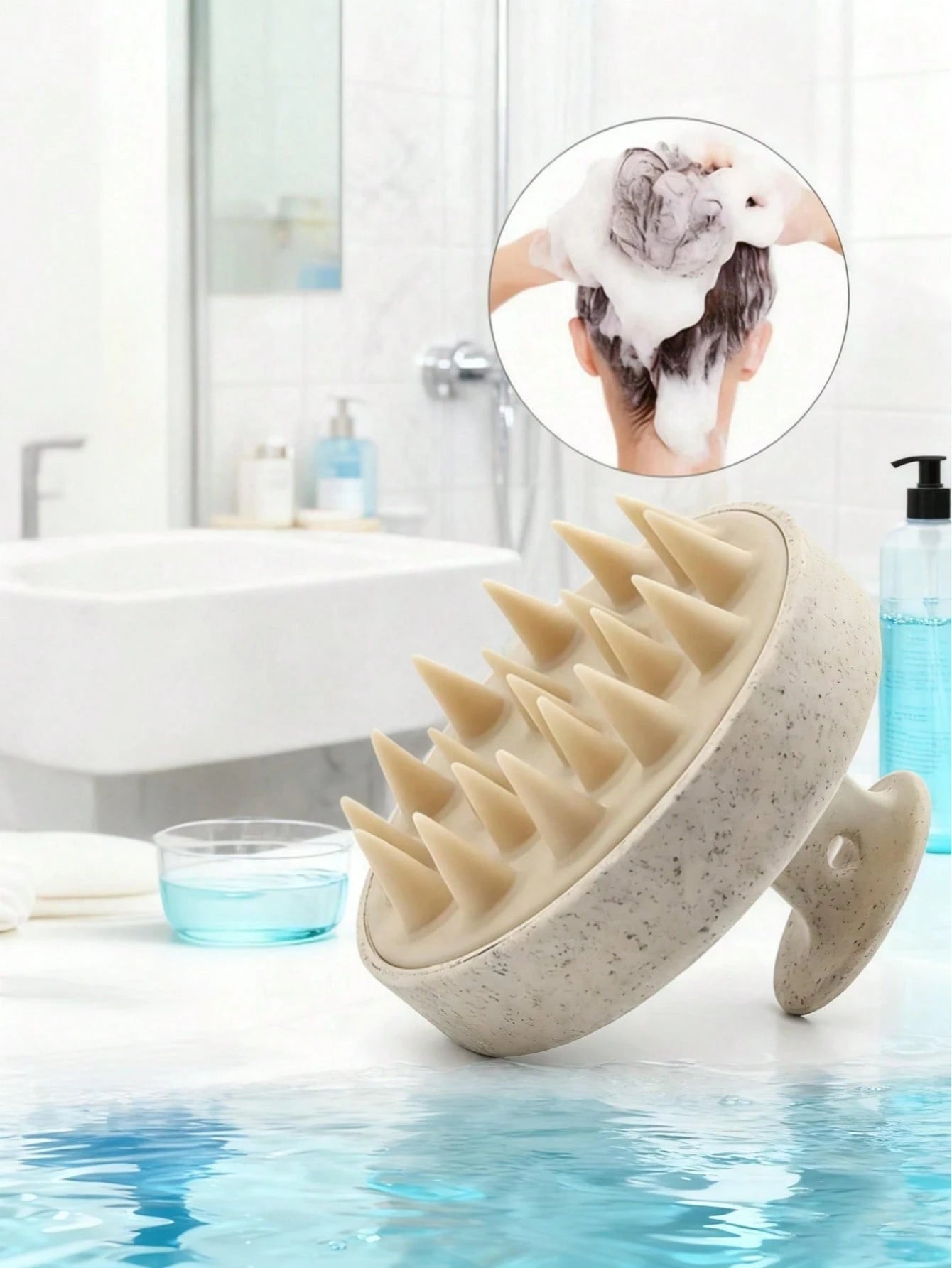 1pc Wheat Straw Shampoo Massage Brush, Silicone Hair Comb, Scalp Massage Cleaning Exfoliating Brush, Gift/Bathroom Accessory/Bath Brush/Holiday Essential/Travel Essential/Valentine's Day/Easter