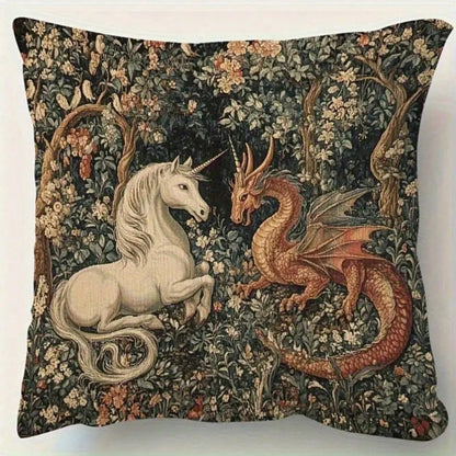 1pc Whimsical Medieval Style Pillowcase, Single-Sided Print,Envelope Closure, Suitable For Living Room, Bedroom, Sofa, Car Decoration Cushion Cover(No Pillow Core), Unicorn Print, Durable Fabric, Soft