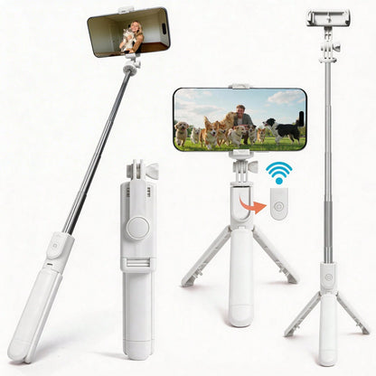 1pc White Cute Selfie Stick- Wireless Remote Control And Built-In Tripod, Remote Control, Phone Holder And Built-In Tripod(1PC), Travel
