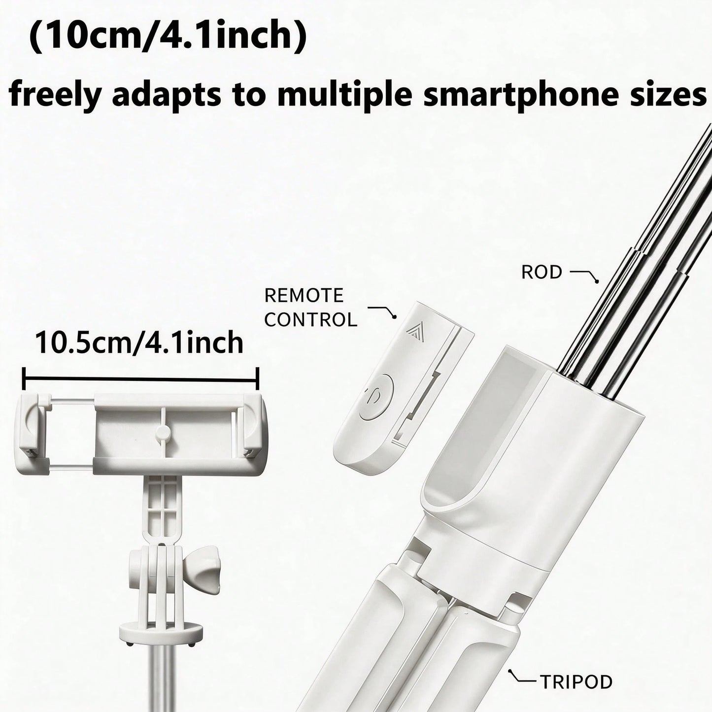 1pc White Cute Selfie Stick- Wireless Remote Control And Built-In Tripod, Remote Control, Phone Holder And Built-In Tripod(1PC), Travel