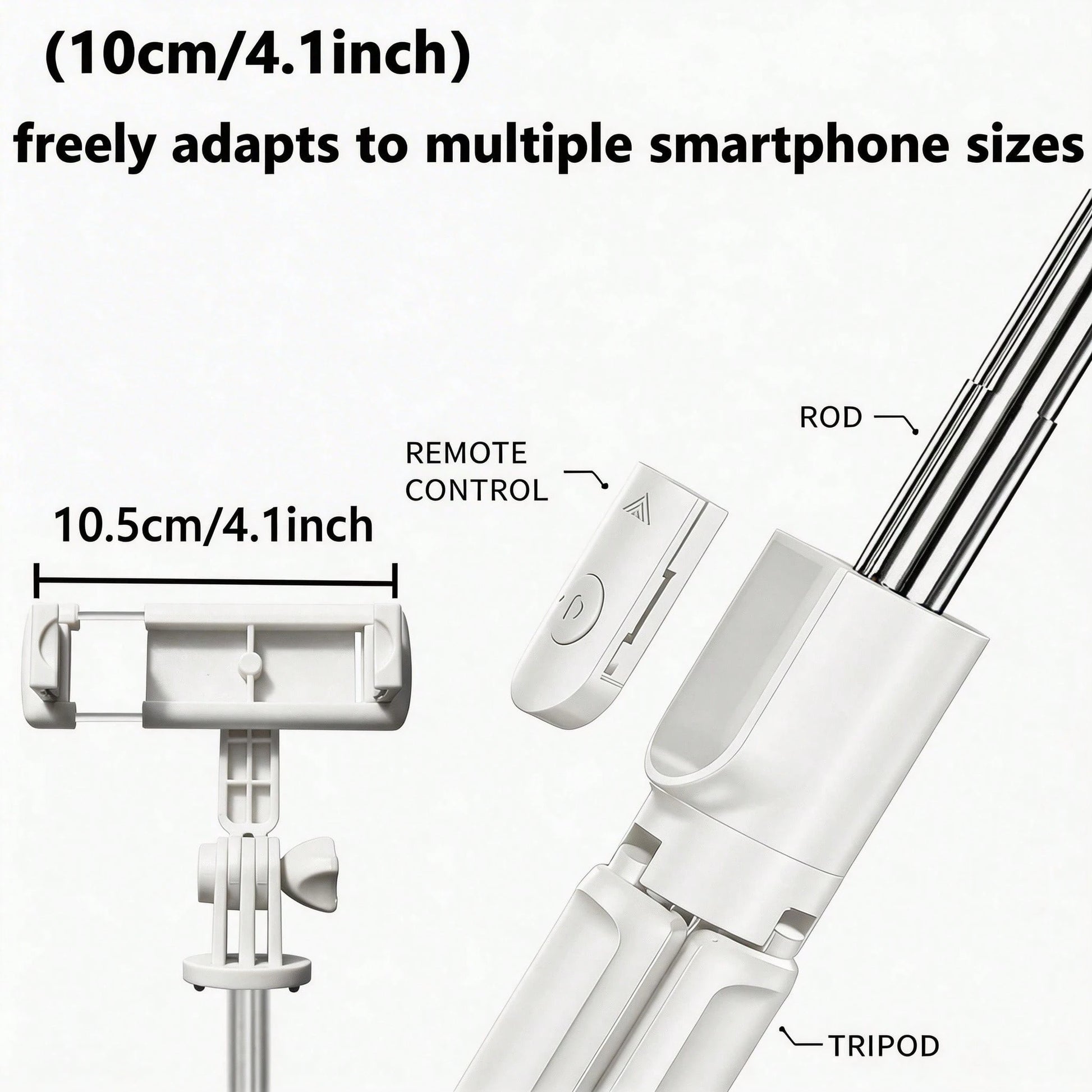 1pc White Cute Selfie Stick- Wireless Remote Control And Built-In Tripod, Remote Control, Phone Holder And Built-In Tripod(1PC), Travel