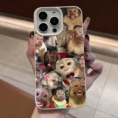 1pc White Leather Texture Minimalist Abstract Monkey Pattern Phone Case, Compatible With IPhone 16 Pro Max, 17/16/15/14 Plus, 13/12/11, Air, Series