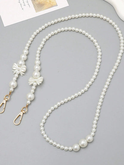 1pc White Pearl Bow Door Buckle Long Crossbody Mobile Phone Lanyard Gifts For Mother, Family, Friends, Birthday, Holiday Phone Charm, Phone Chain