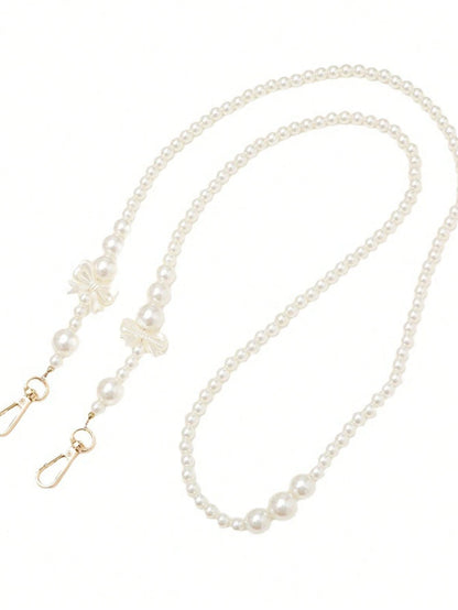 1pc White Pearl Bow Door Buckle Long Crossbody Mobile Phone Lanyard Gifts For Mother, Family, Friends, Birthday, Holiday Phone Charm, Phone Chain