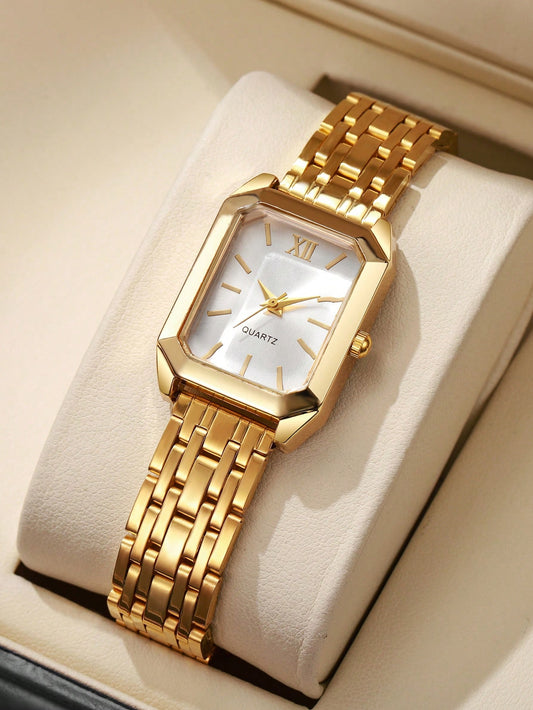 1pc Women's Fashion Square Roman Numeral Dial Quartz Wrist Watch, Classic & Elegant