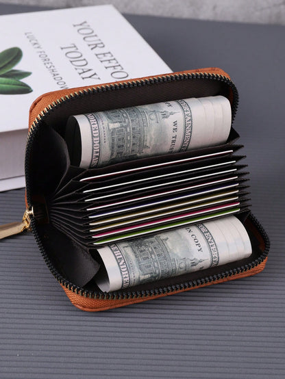 1pc Women's Fashionable & Minimalist Short Wallet Large Capacity With Multiple Card Slots Single Zipper Closure And Printed Design Portable Brown For Women Wallet Purse Wallet Small Wallet