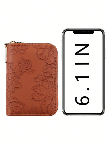1pc Women's Fashionable & Minimalist Short Wallet Large Capacity With Multiple Card Slots Single Zipper Closure And Printed Design Portable Brown For Women Wallet Purse Wallet Small Wallet