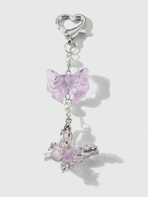 1pc Women's Luxurious Butterfly Keychain With Purple Bow Pendant, Fashionable Bag Charm, High-End Gift