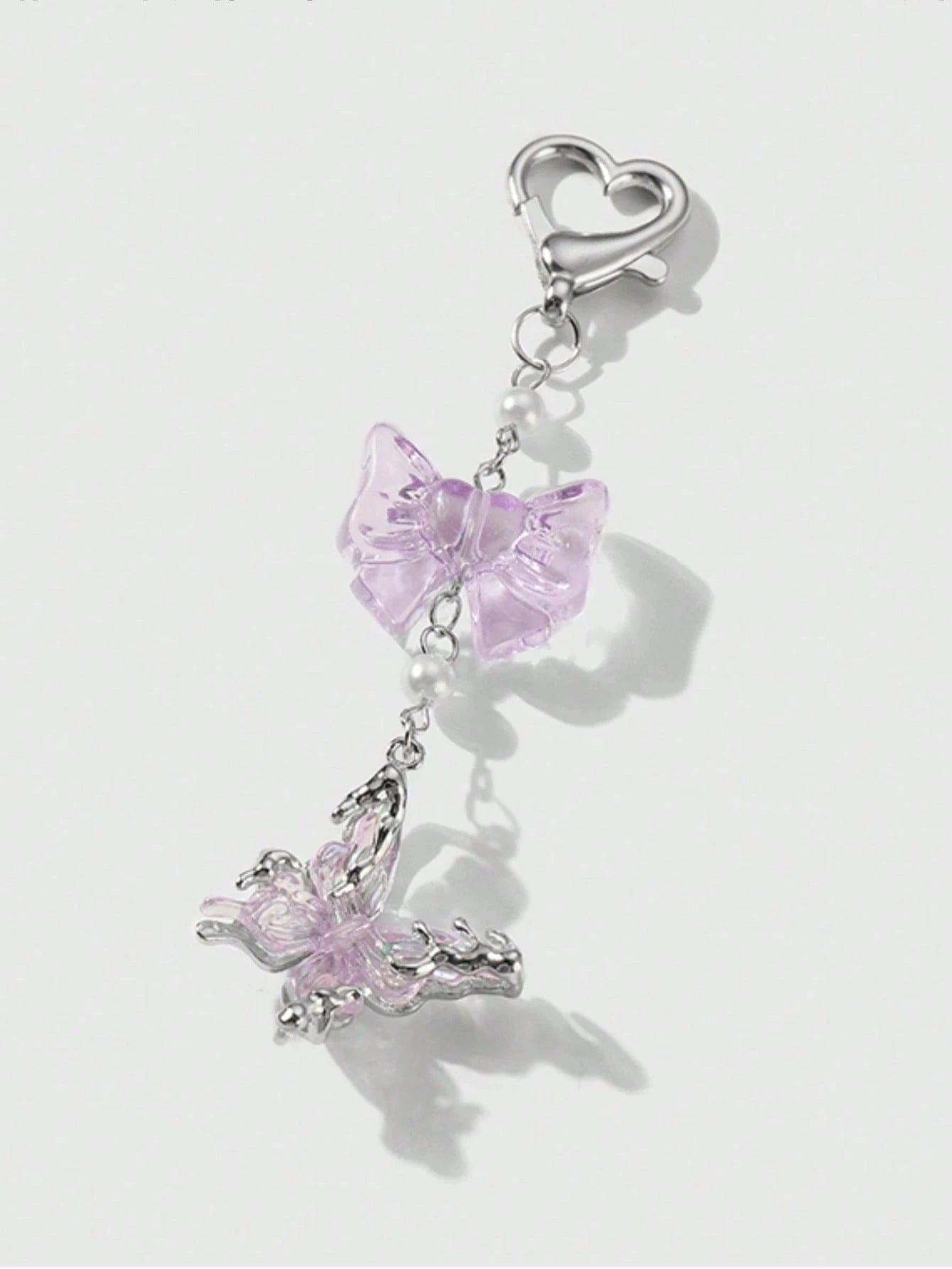 1pc Women's Luxurious Butterfly Keychain With Purple Bow Pendant, Fashionable Bag Charm, High-End Gift