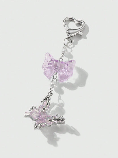 1pc Women's Luxurious Butterfly Keychain With Purple Bow Pendant, Fashionable Bag Charm, High-End Gift