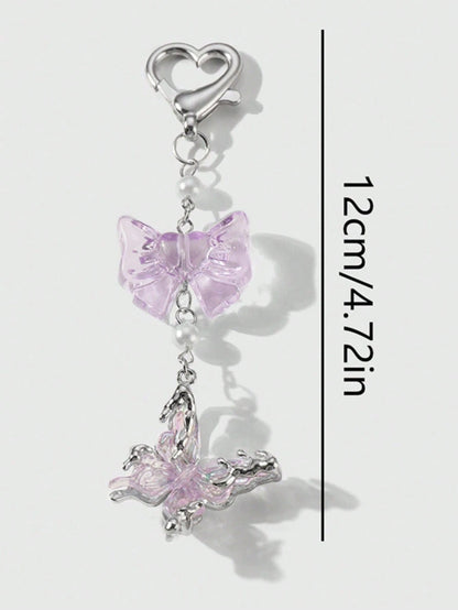 1pc Women's Luxurious Butterfly Keychain With Purple Bow Pendant, Fashionable Bag Charm, High-End Gift