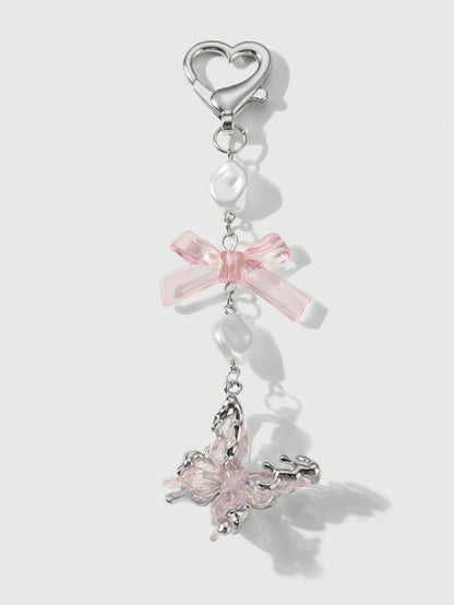1pc Women's Luxurious Butterfly Keychain With Purple Bow Pendant, Fashionable Bag Charm, High-End Gift